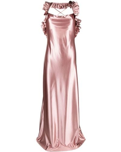 Rayane Bacha Iris Satin Ruffled Maxi Dress - Pink