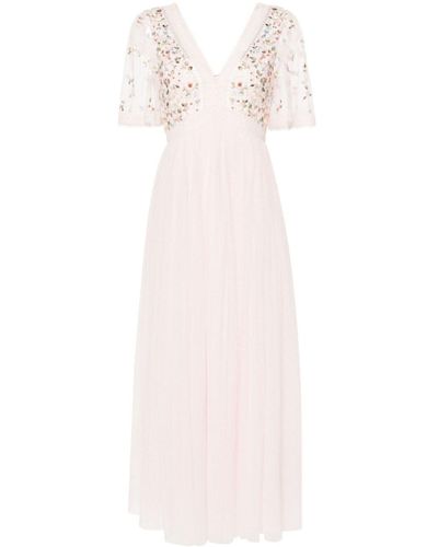 Needle & Thread Garland Floral-embroidered Tulle Gown - White