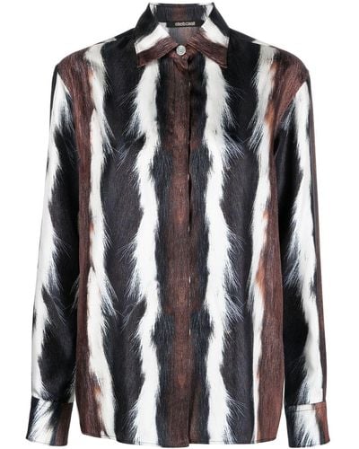 Roberto Cavalli Fur-print Silk Shirt - Black