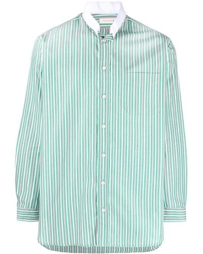 Mackintosh Collarless Striped Shirt - Green