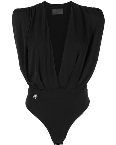 Philipp Plein Plunging V-neck Bodysuit - Black