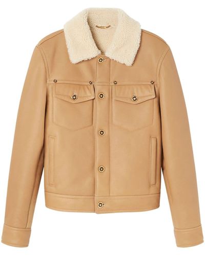 Versace Shearling-collar Panelled Leather Jacket - Natural