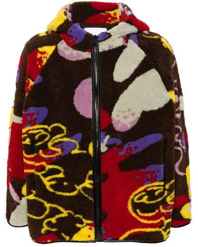 Sunnei Whatever-print Faux-shearling Jacket - Red
