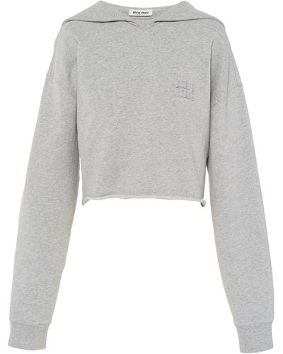 Miu Miu Sweater Met Geborduurd Logo - Grijs