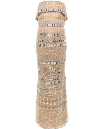 Elie Saab Bead-embellished Strapless Dress - Natural