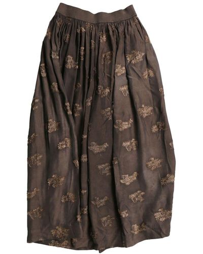 Uma Wang Embroidered Midi Skirt - Brown