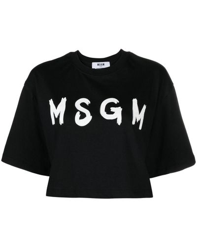 MSGM Cropped T-shirt Met Logoprint - Zwart