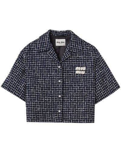 Miu Miu Blue Short-sleeve Tweed Jacket