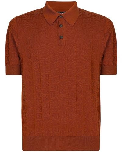 Dolce & Gabbana Silk Jacquard Polo-Shirt With Dg Logo - Brown