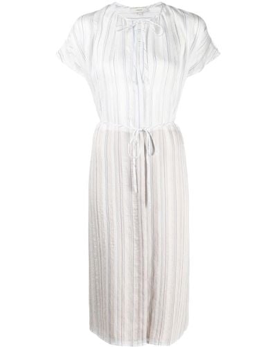 Vince Drapey Stripe Shirred Dress - White
