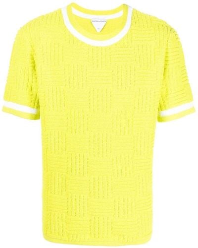 Bottega Veneta Intrecciato Textured Contrast-trim T-shirt - Yellow