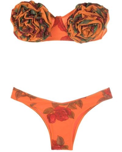 Amir Slama Bikini mit Blumenapplikation - Orange