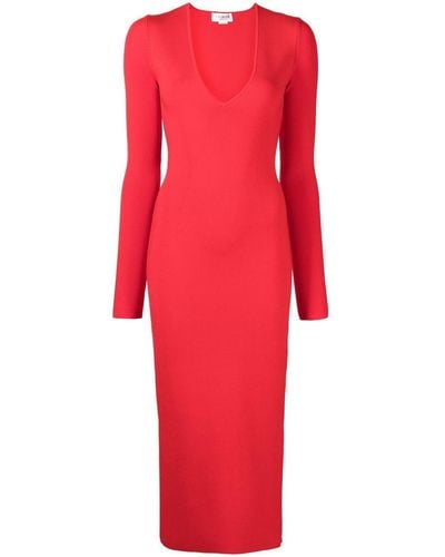 Victoria Beckham Midi-jurk Met Diepe V-hals - Rood