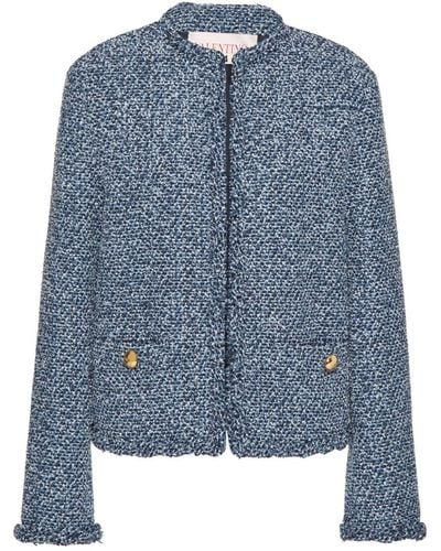 Valentino Garavani Tweed-Jacke mit rundem Ausschnitt - Blau