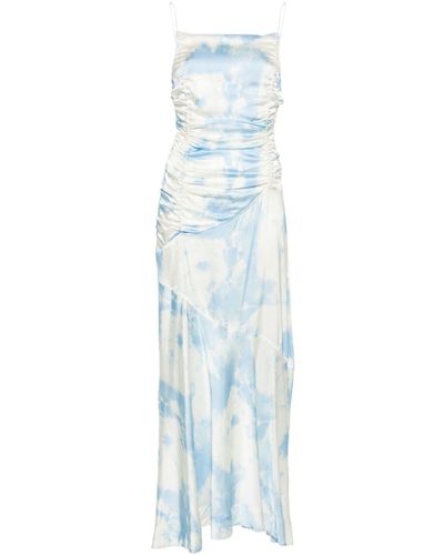 Ganni Cloud-print Satin Maxi Dress - Blue