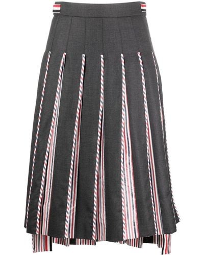 Thom Browne Rwb-print Pleated Midi Skirt - Grey
