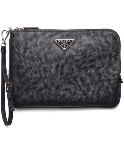 Prada Small Triangle-Logo Clutch Bag - Gray