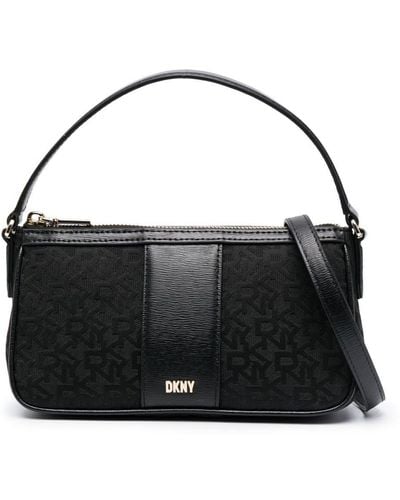 DKNY Monogram-jacquard Leather Tote Bag - Black