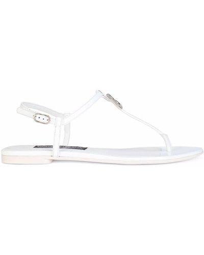 Dolce & Gabbana Dg Flat Leather Sandals - White