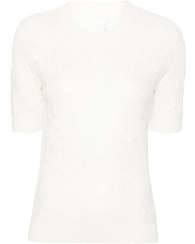 Chloé Kurzärmeliger Pullover aus Blumenjacquard - Weiß