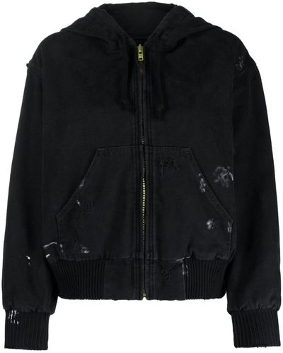 VAQUERA Distressed-finish Hooded Zip-up Jacket - Black