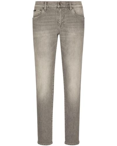 Dolce & Gabbana Logo-plaque Slim-fit Jeans - Gray