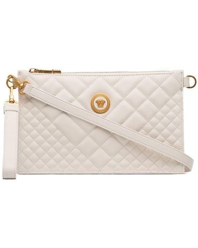 Versace Nude Medusa Quilted Leather Clutch Bag - Natural