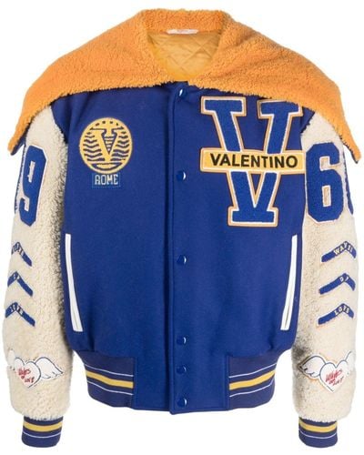 Valentino Garavani Vlogo Crest-embroidered Bomber Jacket - Blue