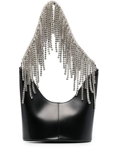 Kara Crystal-fringe Leather Shoulder Bag - Black