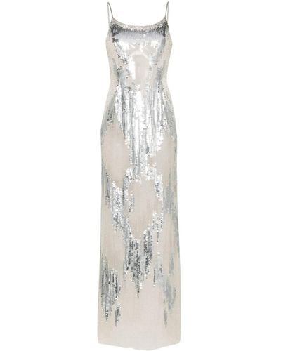 Elisabetta Franchi Sequined Semi-sheer Maxi Dress - White