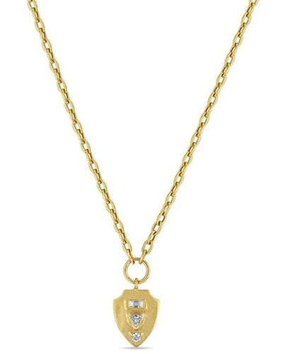 Zoe Chicco 14kt Yellow Gold Shield Pendant Diamond Necklace - Metallic