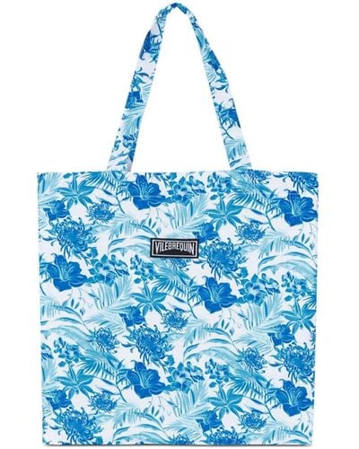 Vilebrequin Floral-print Linen Beach Bag - Blue