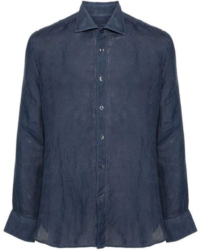 120% Lino Long-sleeved Linen Shirt - Blue