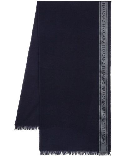 Ferragamo Logoed Wool Scarf - Blue