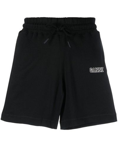 Ganni Pantalones cortos de chándal con logo bordado - Negro