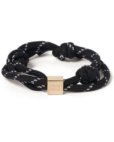 Miu Miu Pulsera de cuerda con charm del logo - Negro