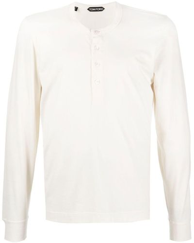 Tom Ford Langarmshirt mit Henley-Kragen - Weiß