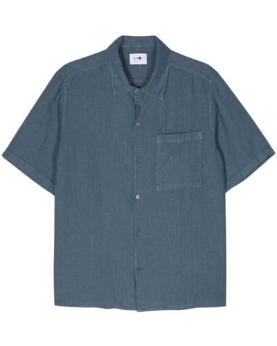 NN07 Julio Short-sleeve Linen Shirt - Blue