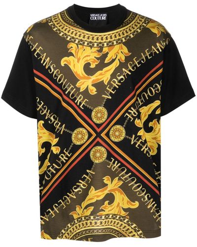 Versace T-Shirt mit V-Emblem Chain-Print - Schwarz