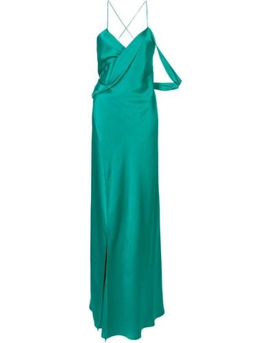 Michelle Mason Strappy Wrap Cowl Gown - Green