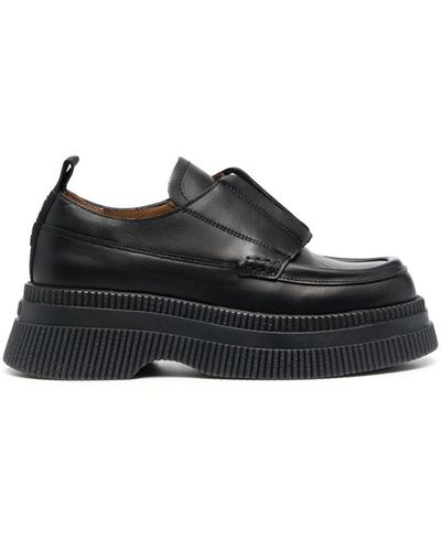 Ganni Front-zip Platform Loafers - Black