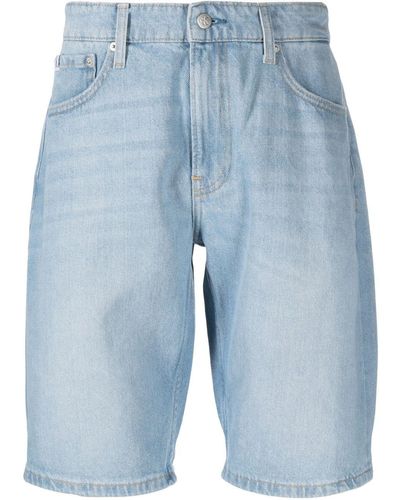 Calvin Klein Logo-patch Denim Shorts - Blue