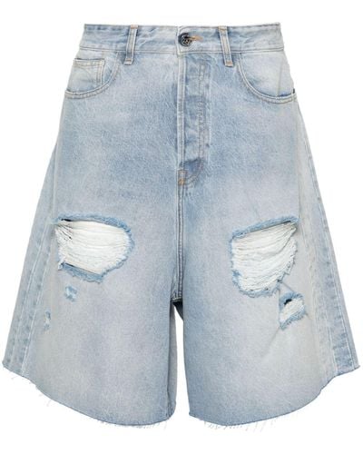 Vetements Destroyed Mid-rise Ripped Wide-leg Denim Shorts - Blue