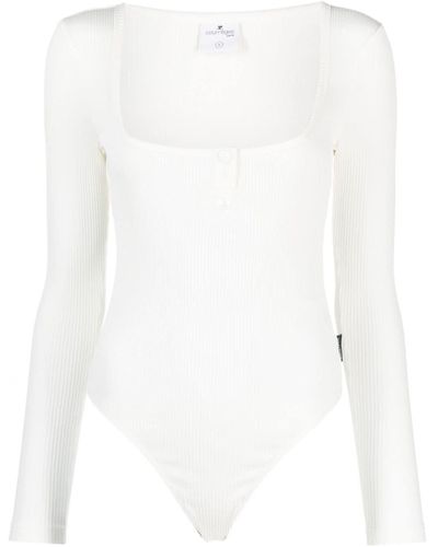 Courreges Logo-patch Ribbed Cotton Bodysuit - White