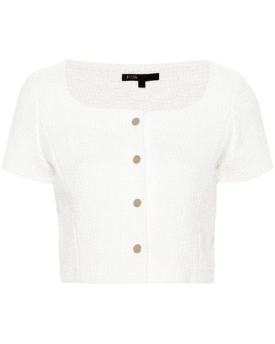 Maje Cropped Tweed Jacket - White