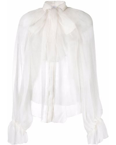 Atu Body Couture Semi-sheer Silk Blouse - White
