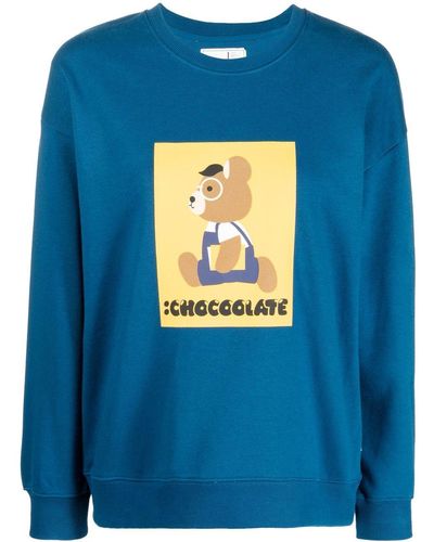 Chocoolate Logo-print Crew-neck Sweatshirt - Blue