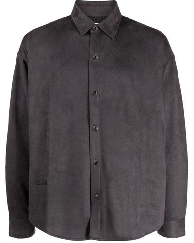 Izzue Logo-embroidered Faux Suede Shirt - Black