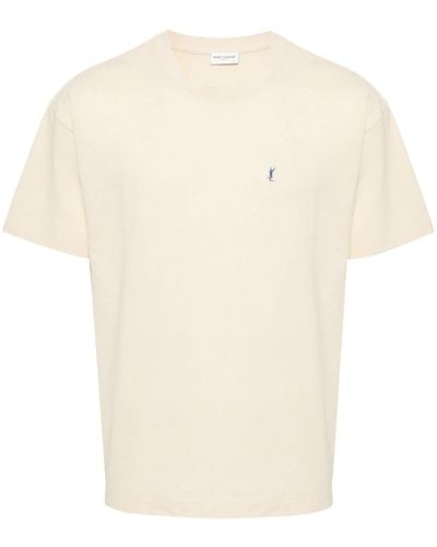 Saint Laurent Cassandre-embroidered piqué T-shirt - Bianco