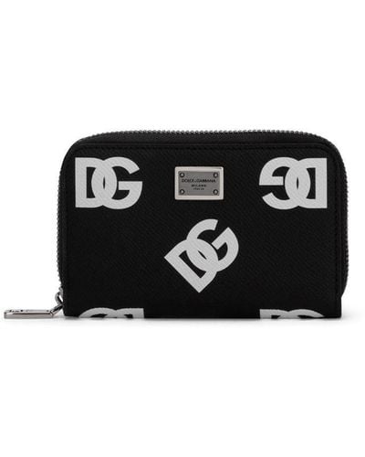 Dolce & Gabbana Portefeuille zippé en cuir à logo DG - Noir